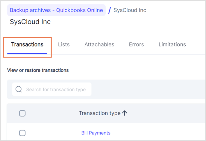 Click transactions from the top menu bar