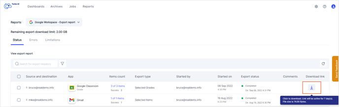 Download exports