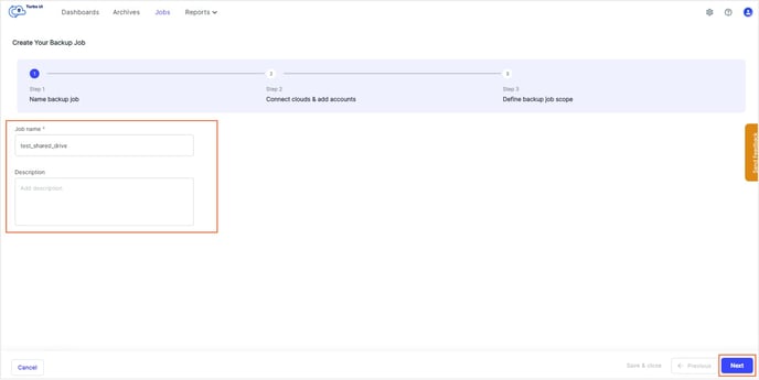 backup google shared drive using SysCloud - name and description