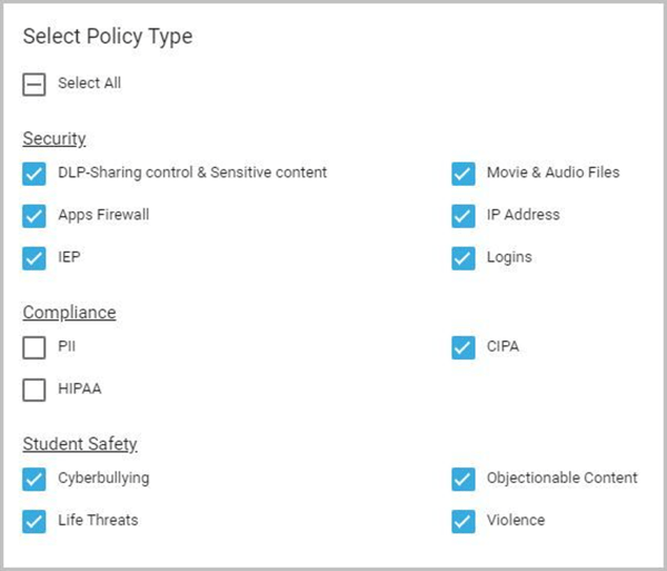 Select the type of policy