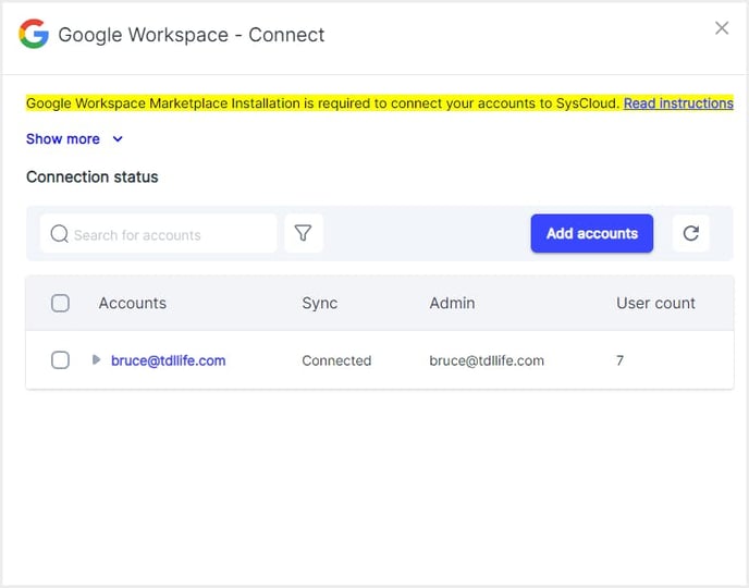 Add Google Workspace account