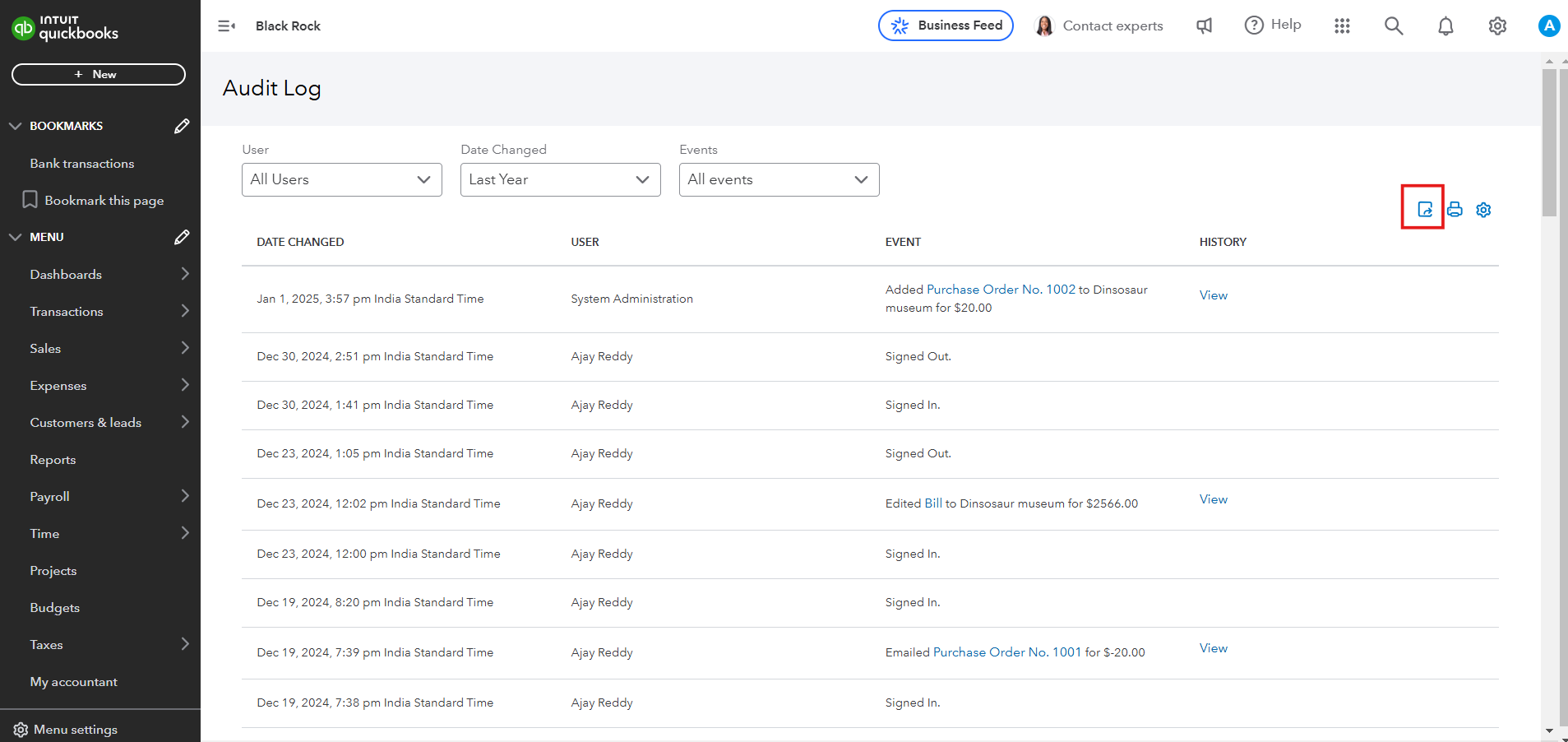 How to export audit logs from QuickBooks Online?
