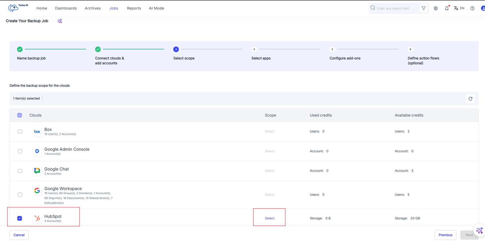 How to set up HubSpot backup job?