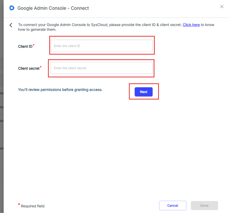 How to connect Google Admin Console to backup with SysCloud?
