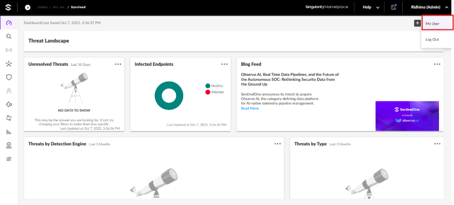 Steps to retrieve SentinelOne account URL and API key