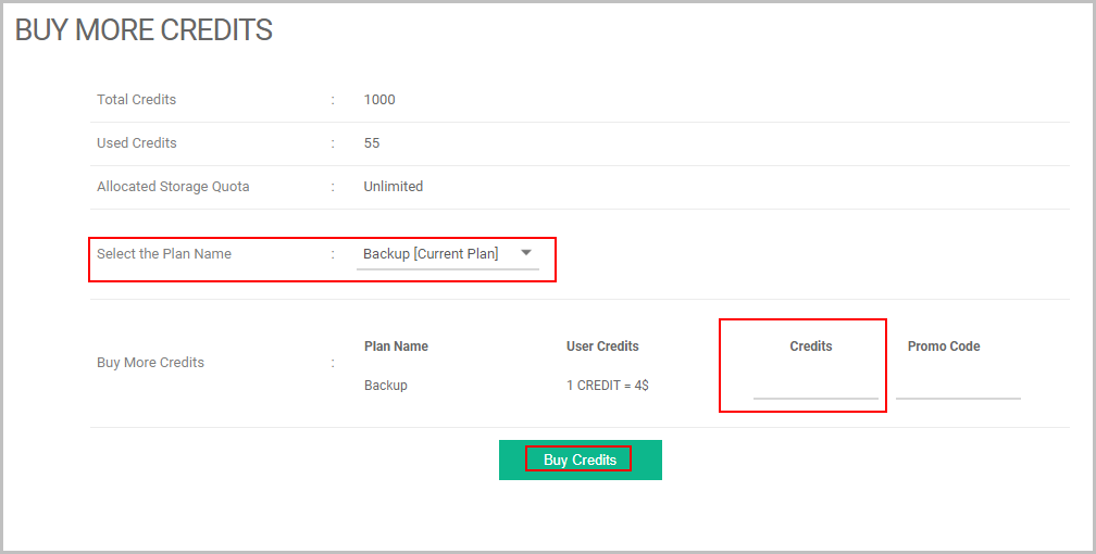 Buy more backup credits