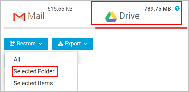 Click restore and choose selected folder