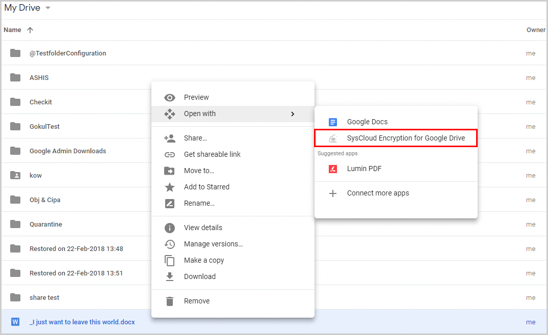 SysCloud Encryption for Google Drive