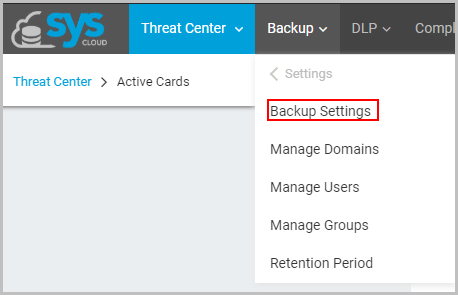 SysCloud backup settings