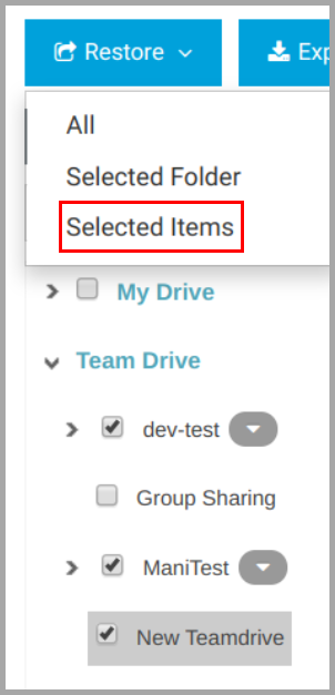 Restore selected items-Team drive